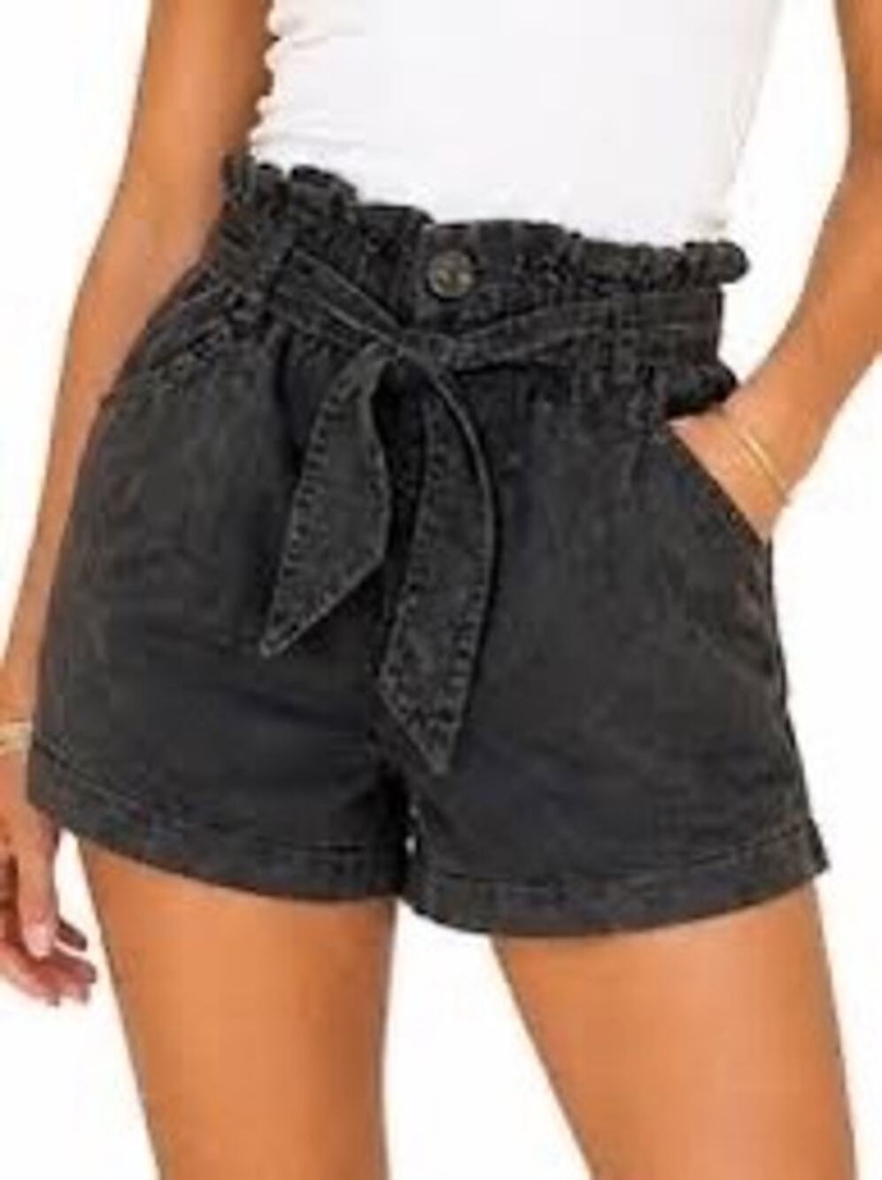 Francescas TGLA Acid Wash Black Paper Bag Tie Waist Shorts High Rise Small EUC